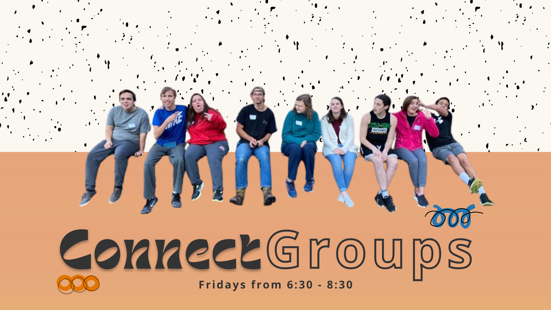 a picture of young adults with blue words that say "connect groups"